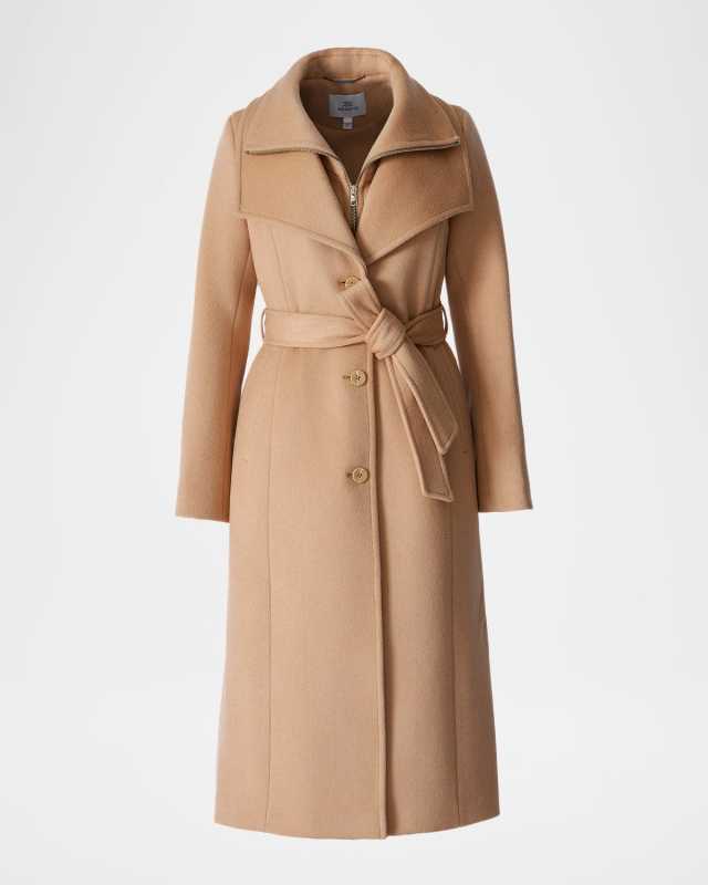 Ilana-U Belted Wool-Blend Coat with Bib